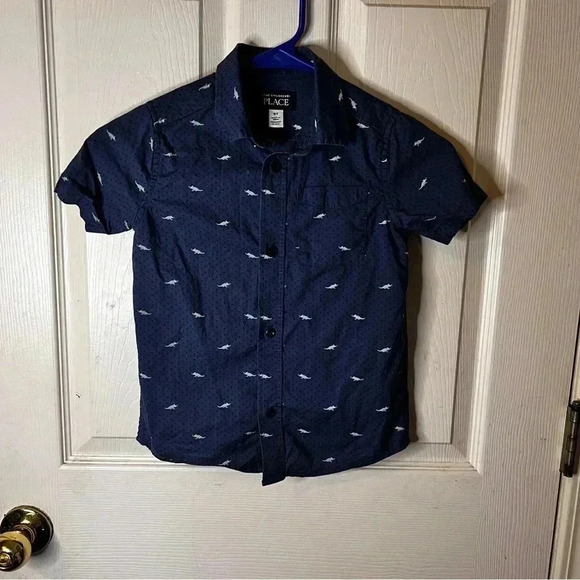 Childrens Place Boys Button Down Shirt Collared Short Sleeve Lizard Iguana 5t - Picture 1 of 5